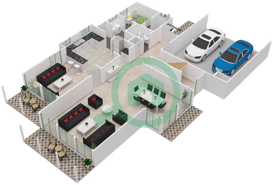 绍尔1区 - 3 卧室别墅类型8戶型图 Ground Floor interactive3D