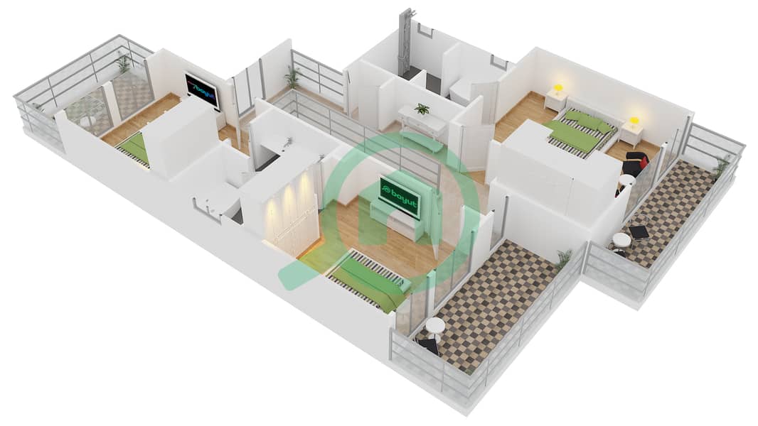 绍尔1区 - 3 卧室别墅类型9戶型图 First Floor interactive3D