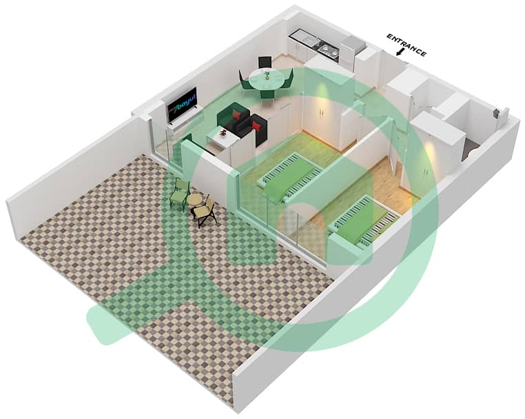 Golfville - 2 Bedroom Apartment Unit 1 GROUND Floor plan interactive3D