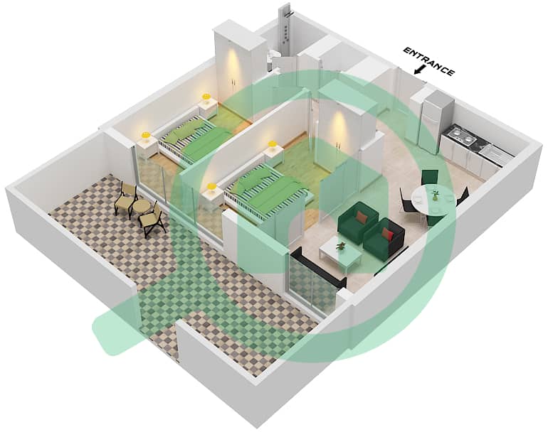 高尔夫小镇 - 2 卧室公寓单位1 FLOOR 1戶型图 interactive3D