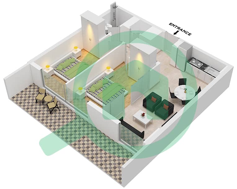 高尔夫小镇 - 2 卧室公寓单位9戶型图 interactive3D