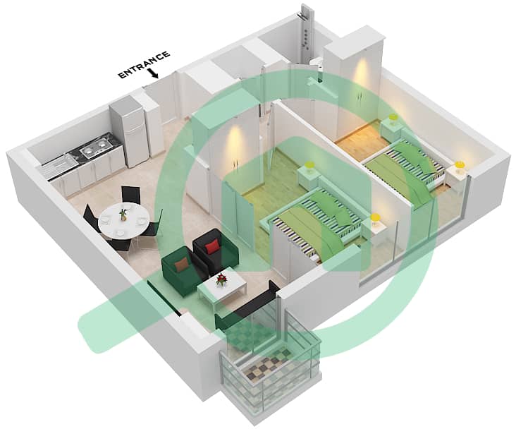 Golfville - 2 Bedroom Apartment Unit 12 Floor plan interactive3D