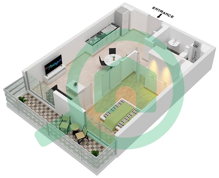 高尔夫小镇 - 1 卧室公寓单位10戶型图 interactive3D