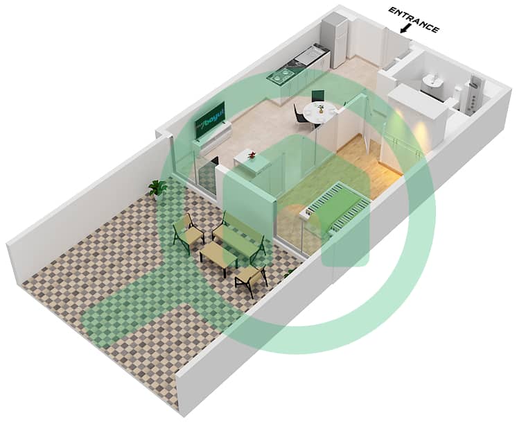 Гольфвилле - Апартамент 1 Спальня планировка Единица измерения 2 interactive3D