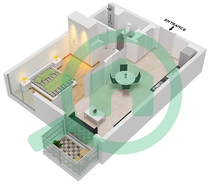 高尔夫小镇 - 1 卧室公寓单位2,4,6,10戶型图 interactive3D