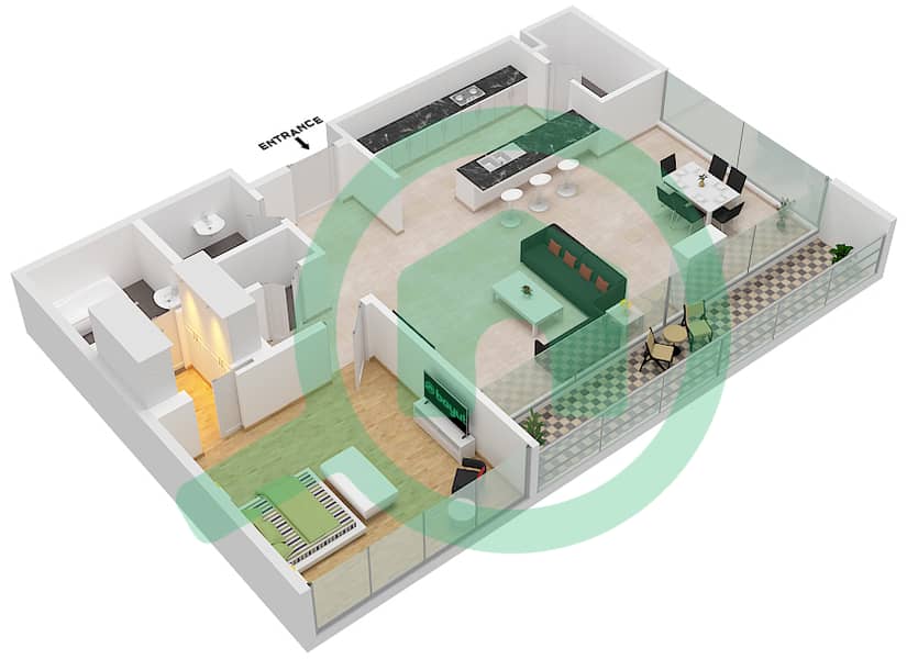 Building 5 - 1 Bedroom Apartment Type/unit B2.2/107,207,307 Floor plan interactive3D