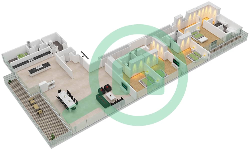 Здание 5 - Апартамент 3 Cпальни планировка Тип/мера A/406,506 interactive3D