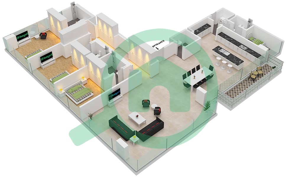 المخططات الطابقية لتصميم النموذج / الوحدة I/604 شقة 3 غرف نوم - بناية 5 interactive3D