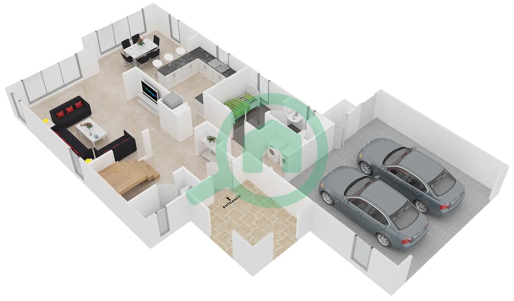 المخططات الطابقية لتصميم النموذج 1 فیلا 3 غرف نوم - سمارة First Floor interactive3D
