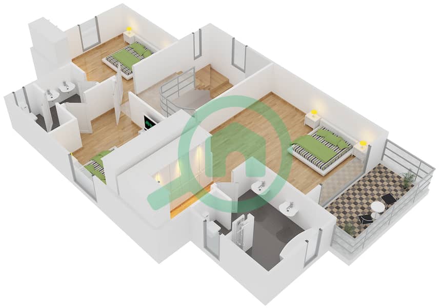 المخططات الطابقية لتصميم النموذج 1 فیلا 3 غرف نوم - سمارة Ground Floor interactive3D