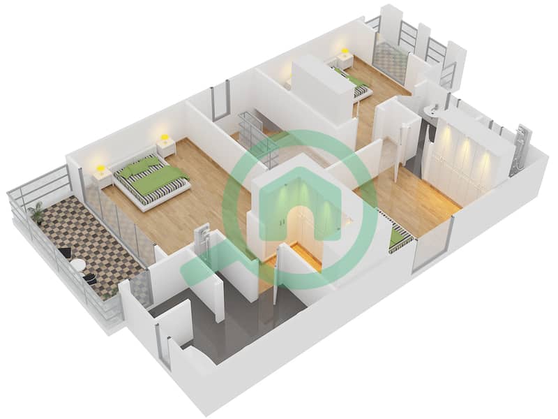 Самара - Вилла 4 Cпальни планировка Тип 2 First Floor interactive3D