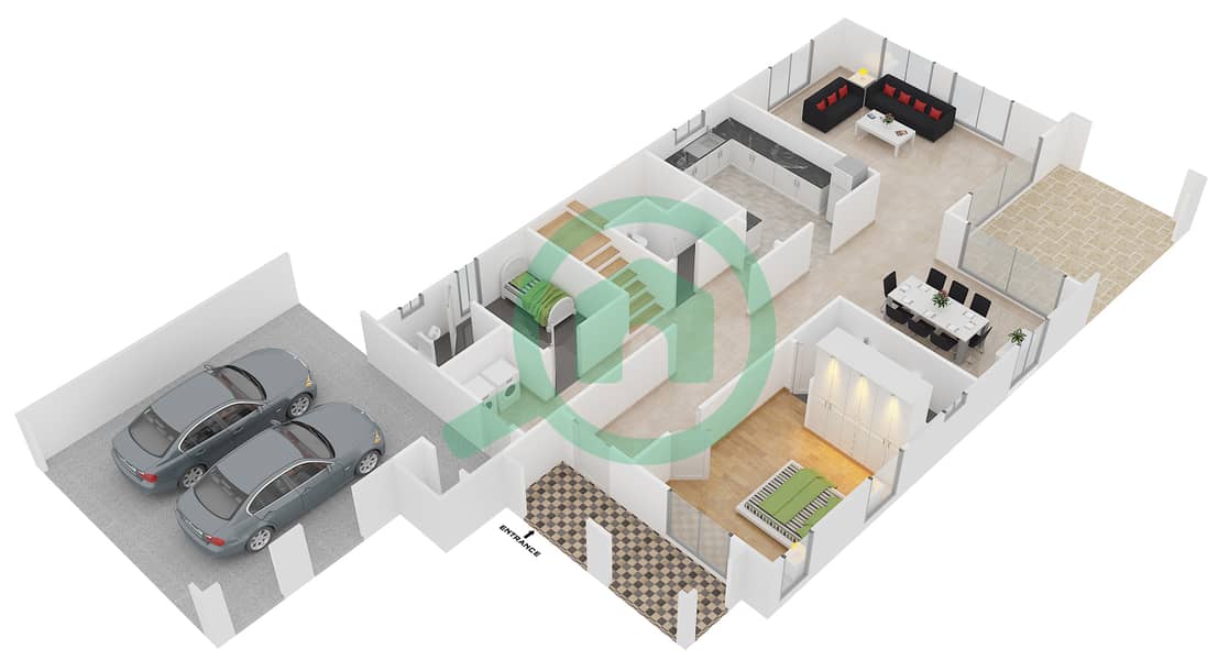萨马拉社区 - 5 卧室别墅类型3戶型图 Ground Floor interactive3D