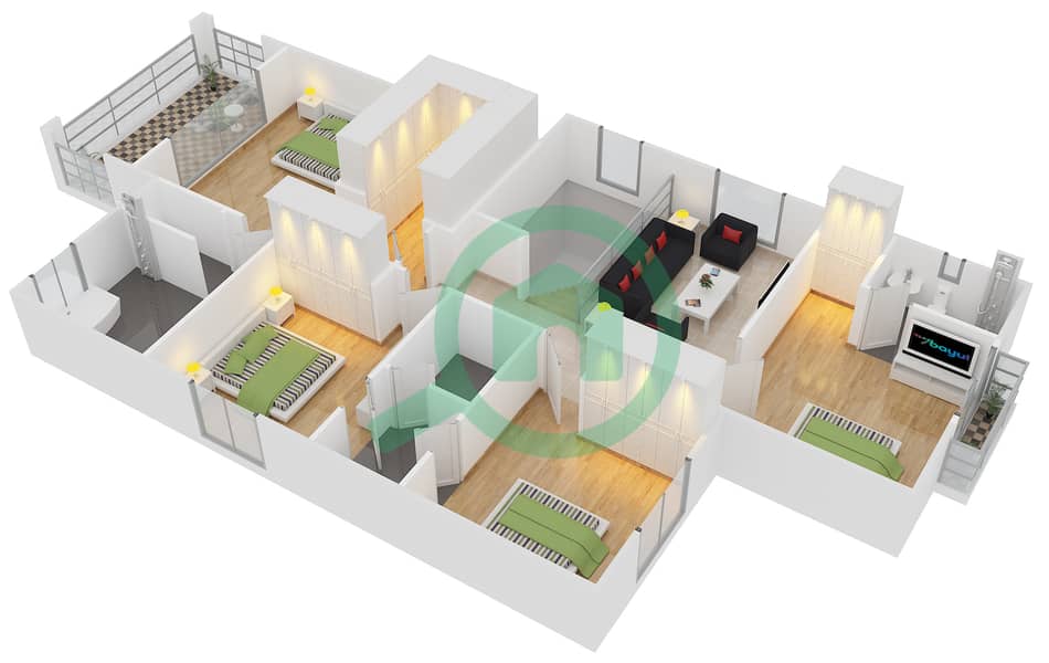 المخططات الطابقية لتصميم النموذج 4 فیلا 5 غرف نوم - سمارة First Floor interactive3D