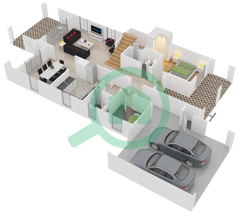 المخططات الطابقية لتصميم النموذج 4 فیلا 5 غرف نوم - سمارة Ground Floor interactive3D