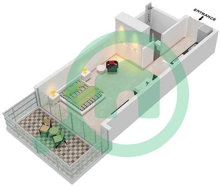 المخططات الطابقية لتصميم الوحدة D01 شقة استوديو - أرتيسيا D Floor 3-16 interactive3D