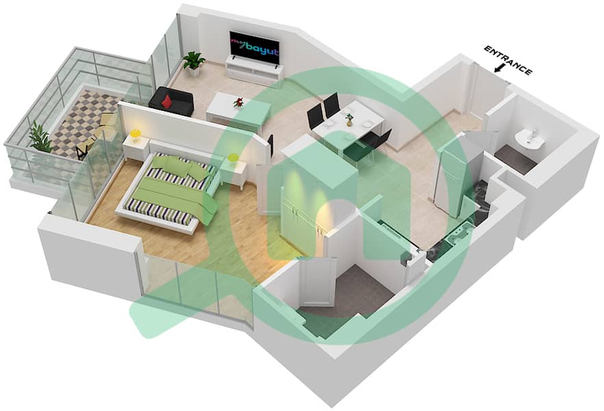 阿蒂西亚公寓D座 - 1 卧室公寓单位D03 FLOOR 4-12戶型图 interactive3D