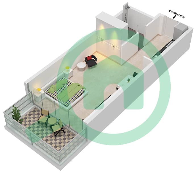 المخططات الطابقية لتصميم الوحدة D07 FLOOR 4-14 شقة استوديو - أرتيسيا D interactive3D