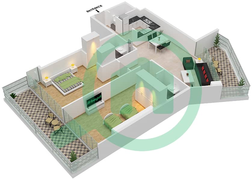 Артезия D - Апартамент 2 Cпальни планировка Единица измерения D06 FLOOR 17,18 interactive3D