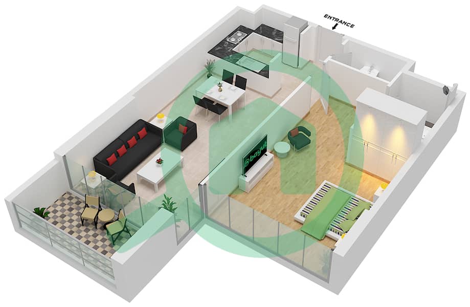 المخططات الطابقية لتصميم الوحدة D01 FLOOR 17,18 شقة 1 غرفة نوم - أرتيسيا D interactive3D