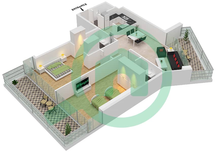 المخططات الطابقية لتصميم الوحدة D10 FLOOR 15,16 شقة 2 غرفة نوم - أرتيسيا D interactive3D