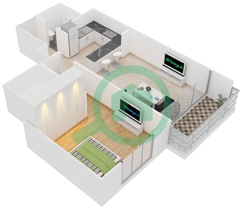 المخططات الطابقية لتصميم النموذج / الوحدة A/4 شقة 1 غرفة نوم - كلايتون ريزيدنسي First Floor interactive3D