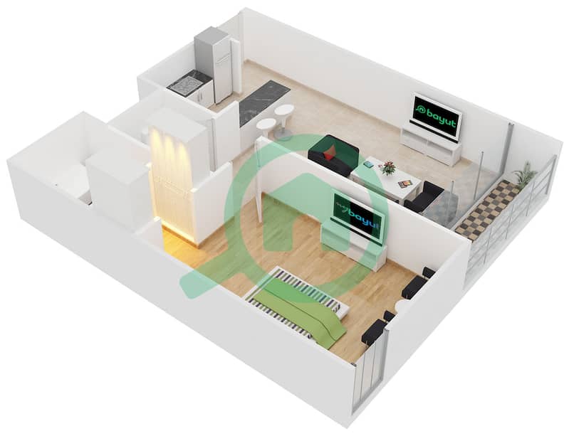 Клейтон Резиденции - Апартамент 1 Спальня планировка Тип/мера D/3 First Floor interactive3D