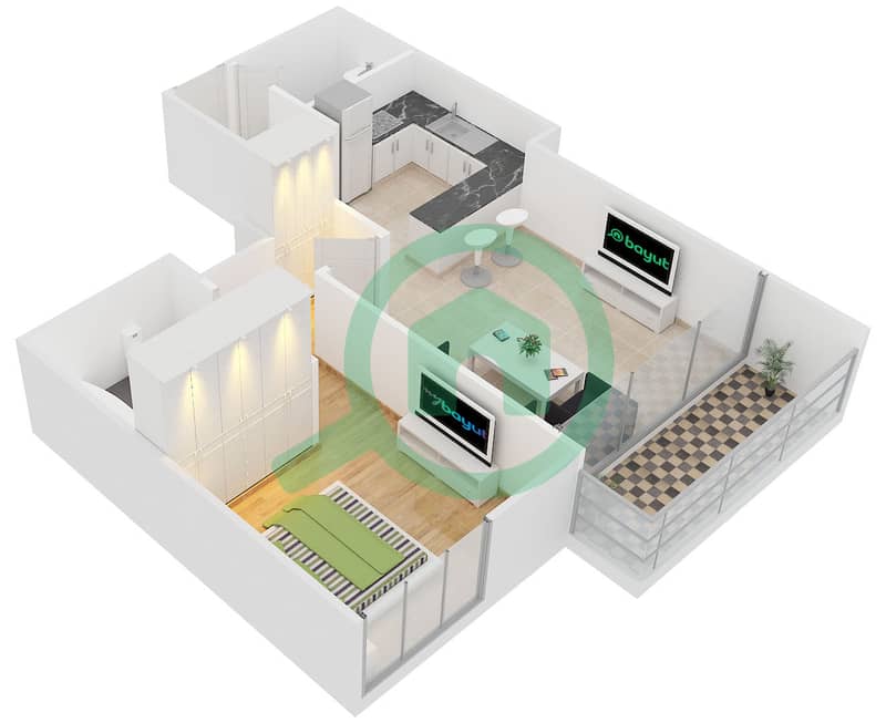 المخططات الطابقية لتصميم النموذج / الوحدة E/10 شقة 1 غرفة نوم - كلايتون ريزيدنسي First Floor interactive3D