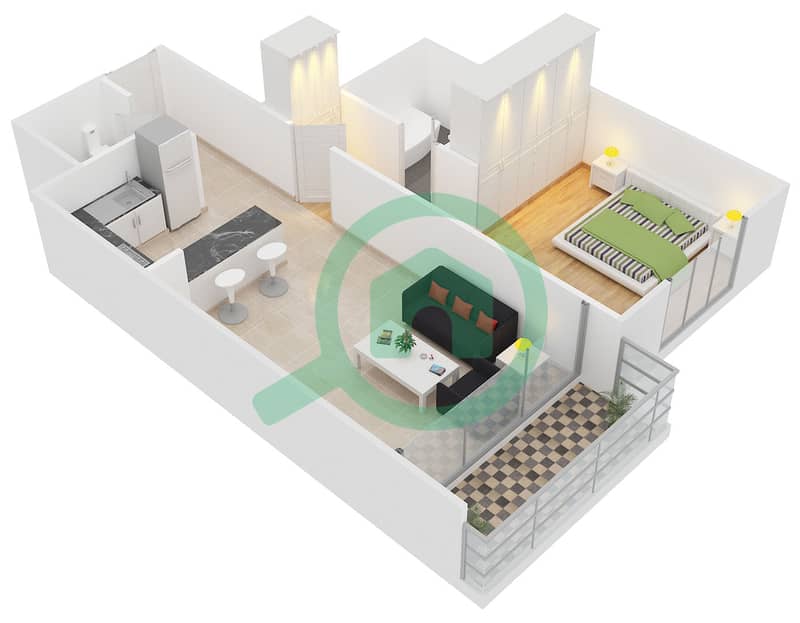 Clayton Residency - 1 Bedroom Apartment Type/unit F/5 Floor plan Floor 2-12,14-15 interactive3D