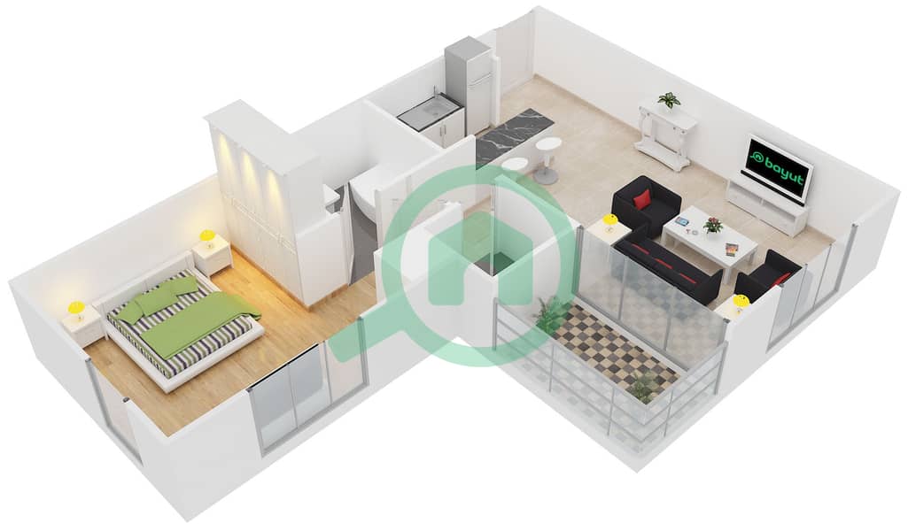 克莱顿公寓 - 1 卧室公寓类型／单位G/6戶型图 Floor 2-12,14-15 interactive3D