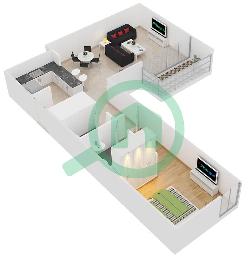 المخططات الطابقية لتصميم النموذج / الوحدة K/3 شقة 2 غرفة نوم - كلايتون ريزيدنسي interactive3D