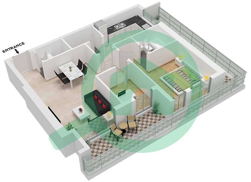 المخططات الطابقية لتصميم النموذج / الوحدة 1B/9 شقة 1 غرفة نوم - مون ريف interactive3D