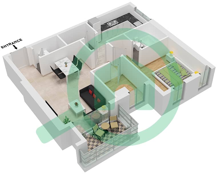 Мон Реве - Апартамент 1 Спальня планировка Тип/мера 1C/9 interactive3D