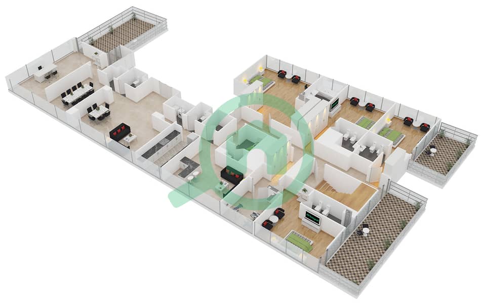 المخططات الطابقية لتصميم النموذج P1,P1A بنتهاوس 4 غرف نوم - أبراج البطين Floor 47-50 interactive3D