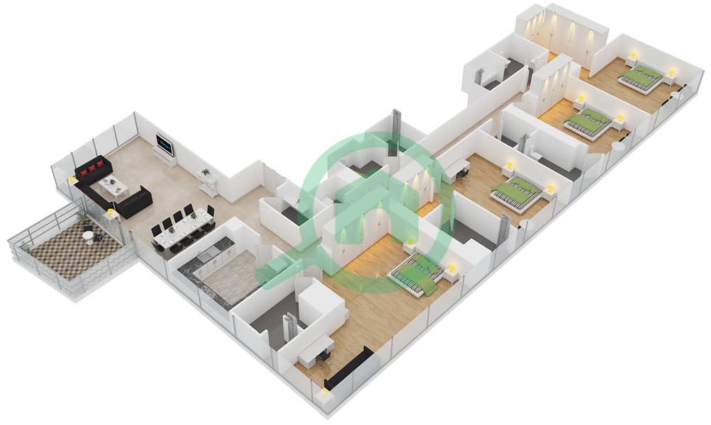 Аль Батин Тауэрс - Апартамент 4 Cпальни планировка Тип A4A Floor 30-46 interactive3D