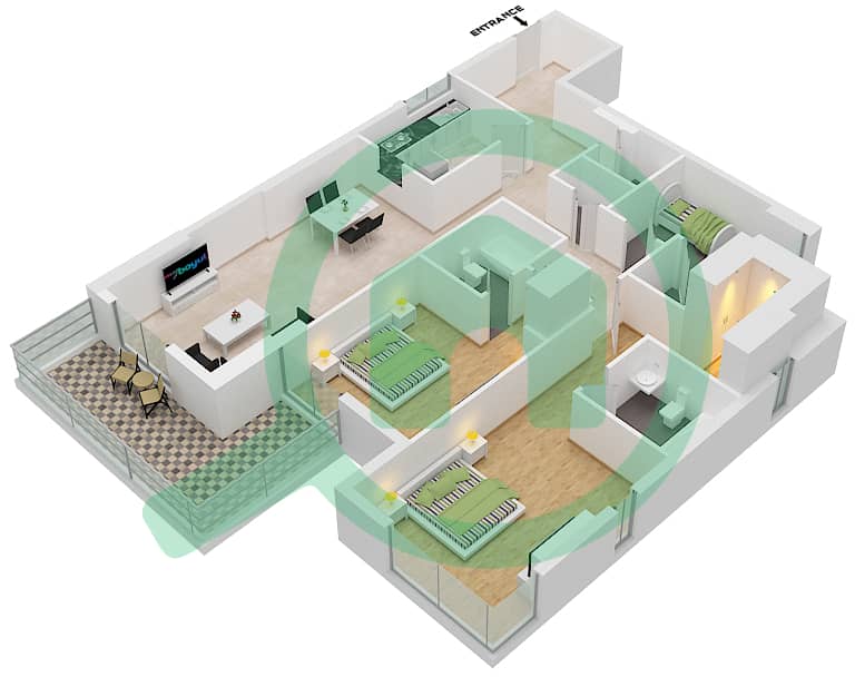 المخططات الطابقية لتصميم النموذج / الوحدة 2I/3,6 شقة 2 غرفة نوم - مون ريف interactive3D