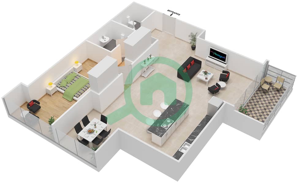 Maze Tower - 1 Bedroom Apartment Unit 7 Floor plan interactive3D