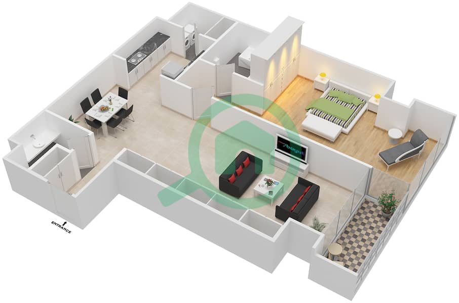 迷宫大厦 - 1 卧室公寓单位8戶型图 interactive3D