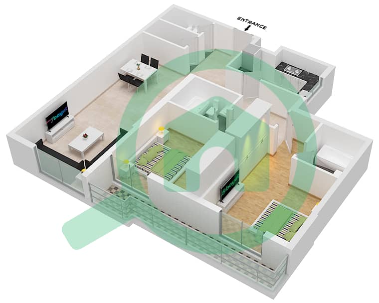 المخططات الطابقية لتصميم النموذج / الوحدة 2L/6 شقة 2 غرفة نوم - مون ريف interactive3D