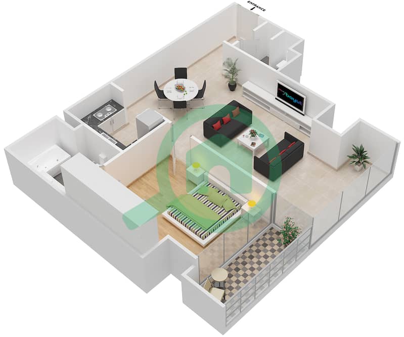 Мэйз Тауэр - Апартамент 1 Спальня планировка Единица измерения 4 interactive3D