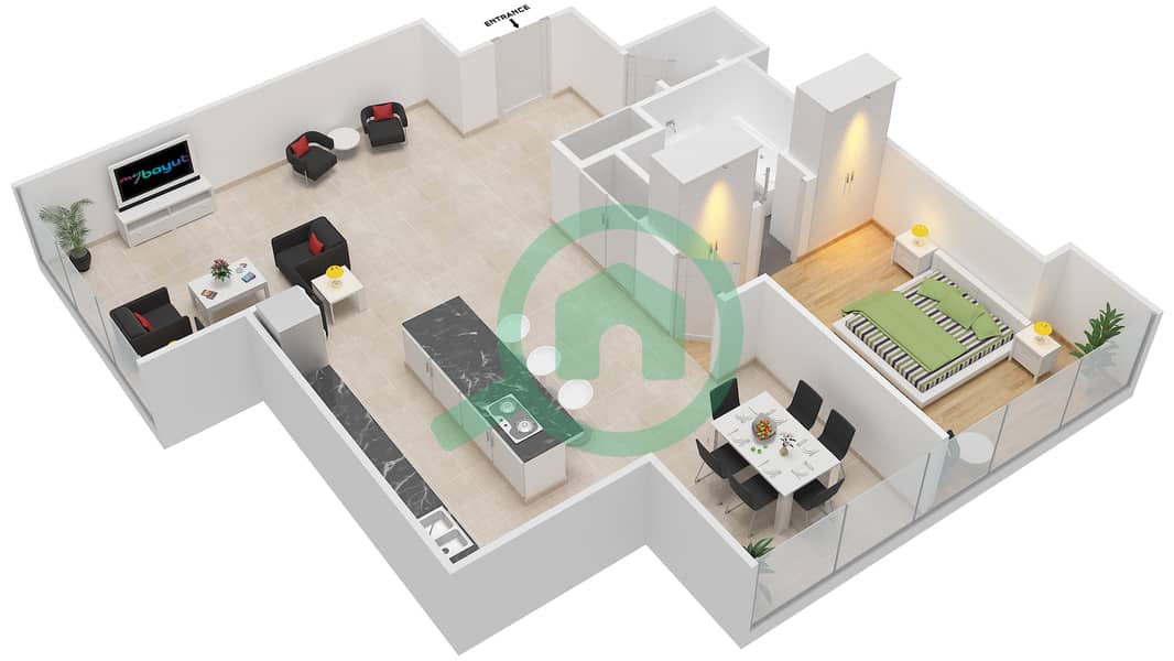 Мэйз Тауэр - Апартамент 1 Спальня планировка Единица измерения 5 interactive3D