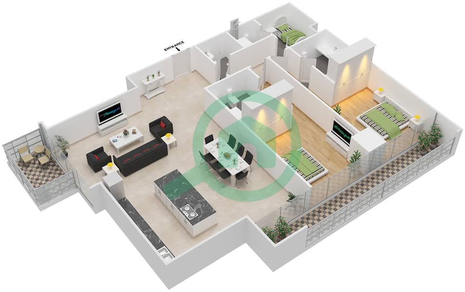 Maze Tower - 2 Bedroom Apartment Unit 1 Floor plan interactive3D