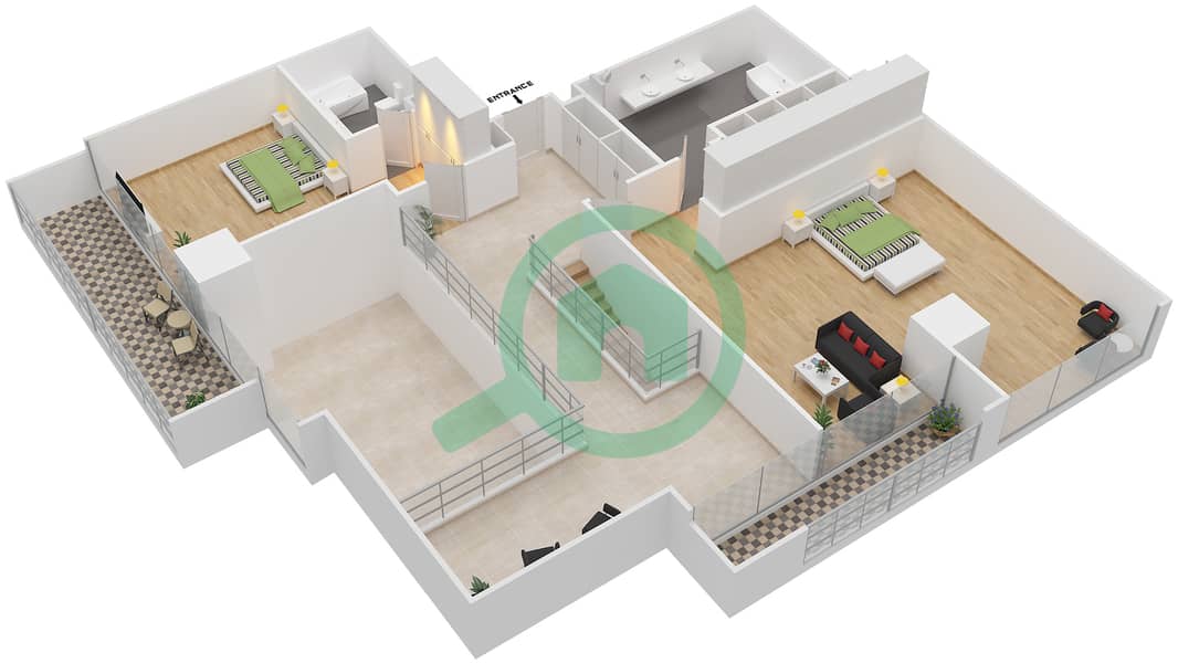 Maze Tower - 3 Bedroom Apartment Unit 1 Floor plan Upper Floor interactive3D