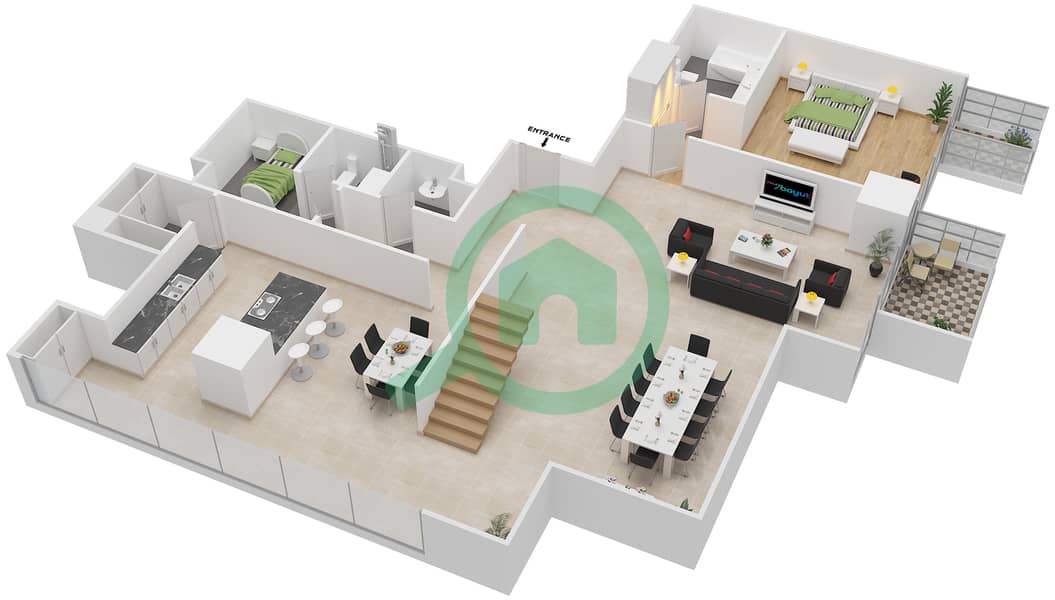 Maze Tower - 3 Bedroom Apartment Unit 2 Floor plan interactive3D