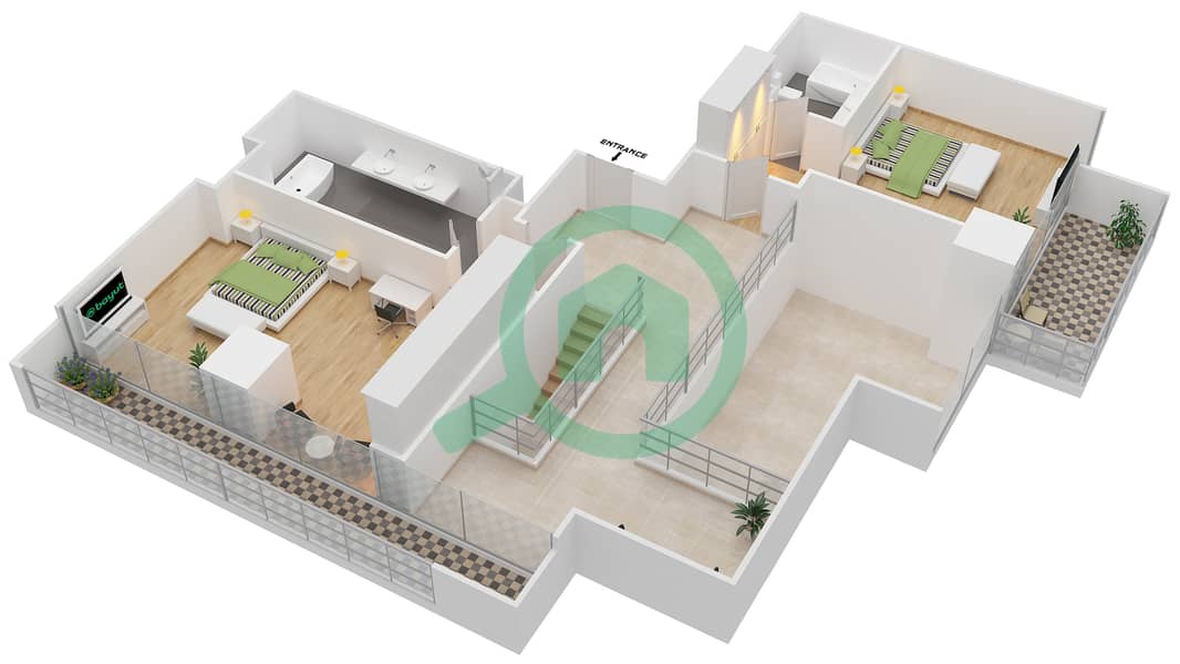 迷宫大厦 - 3 卧室公寓单位2戶型图 interactive3D