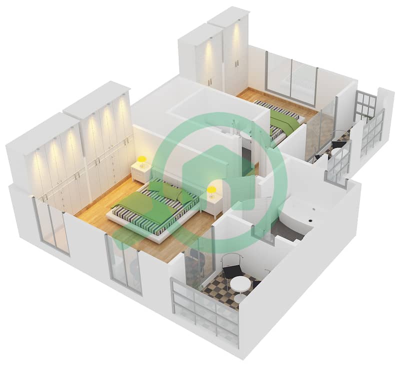 المخططات الطابقية لتصميم النموذج 4 MIDDLE UNIT فیلا 3 غرف نوم - الریم 1 First Floor interactive3D