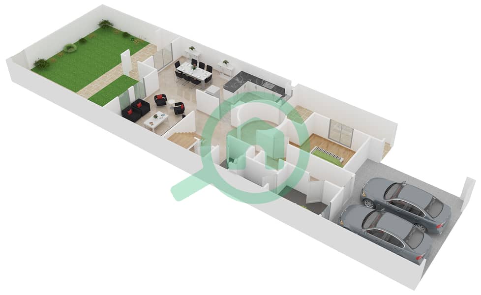 المخططات الطابقية لتصميم النموذج 1 MIDDLE UNIT فیلا 5 غرف نوم - الریم 1 Ground Floor interactive3D