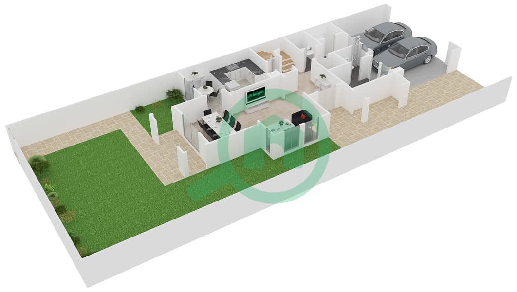 المخططات الطابقية لتصميم النموذج 2 END UNIT فیلا 4 غرف نوم - الریم 1 Ground Floor interactive3D