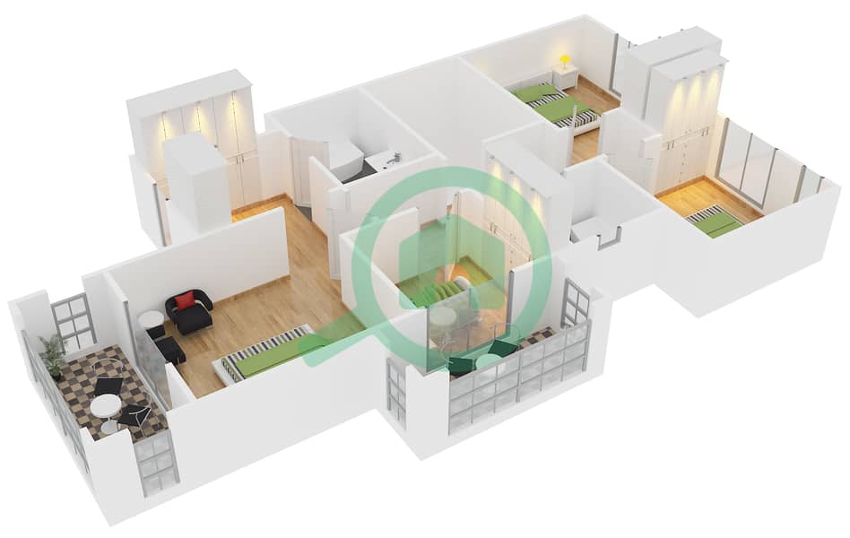 阿尔雷姆1区 - 4 卧室别墅类型2 END UNIT戶型图 First Floor interactive3D