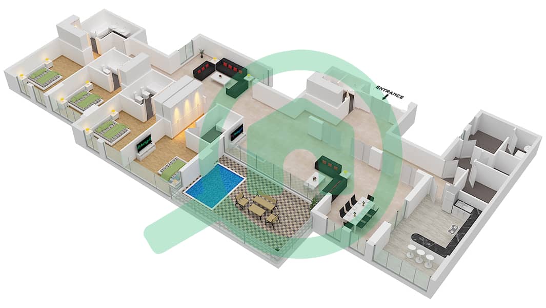 المخططات الطابقية لتصميم النموذج / الوحدة B/1502 بنتهاوس 4 غرف نوم - مون ريف interactive3D