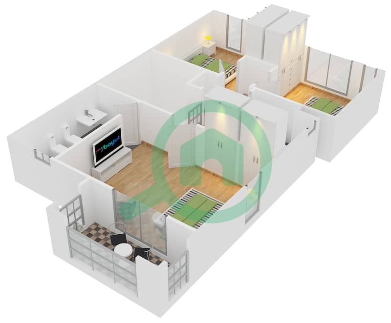 المخططات الطابقية لتصميم النموذج 3 END UNIT فیلا 4 غرف نوم - الریم 1 First Floor interactive3D